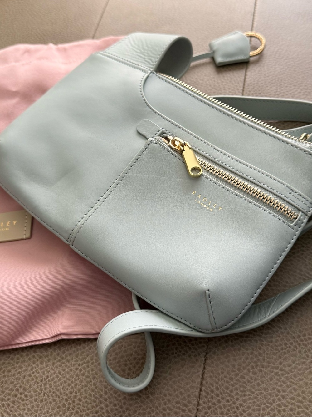 RADLEY LONDON Pale Blue Leather Crossbody with Gold Zip Detail